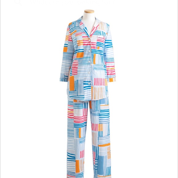 Annie Selke pine cone hill Dash & Albert collection small sleep shirt stripes - Picture 1 of 10